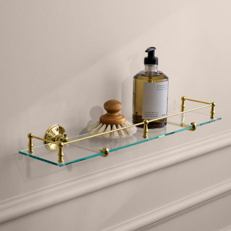 Miller Shelf Polished Brass Miller Stockholm Glass Shelf with Rail