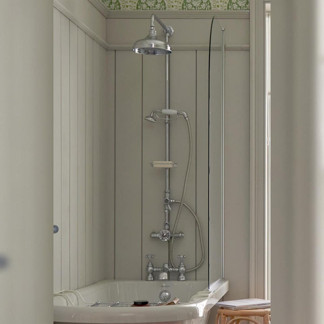 Heritage Exposed Shower Set Heritage Trinity Exposed Thermostatic Shower Valve with Shower Head and Fixed Riser Rail Set in Chrome