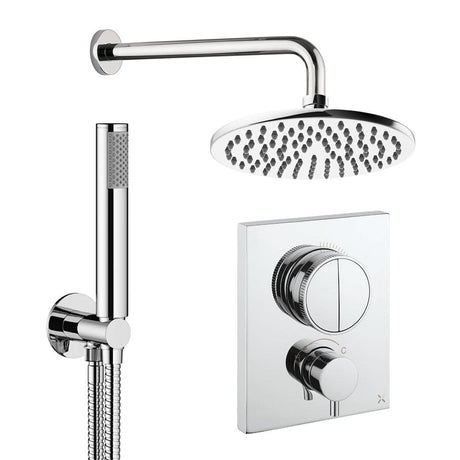 UK Bathroom Store Concealed Shower Set Chrome / Wall Arm / 200mm Crosswater Crossbox Push Shower Set 1 - 2 Outlet with Fixed Overhead Shower and Pencil Handset