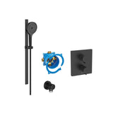 Roca Concealed Shower Set Matt Black Roca T-500 Square Thermostatic Concealed Shower Valve with Shower Handset and Slide Rail Set