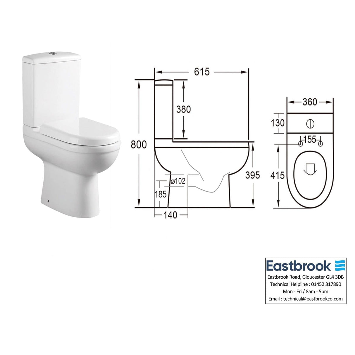 Eastbrook Close Coupled Toilet Eastbrook Dura Rimless Close Coupled Toilet with Eco Vortex Flush and Soft Close Seat