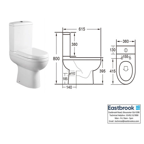 Eastbrook Close Coupled Toilet Eastbrook Dura Rimless Close Coupled Toilet with Eco Vortex Flush and Soft Close Seat