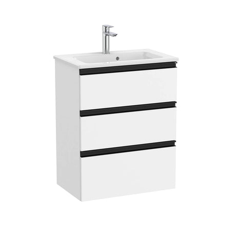 UK Bathroom Store Matt White Roca The Gap Compact Wall Mounted 600mm Three Drawer Vanity Unit with Basin