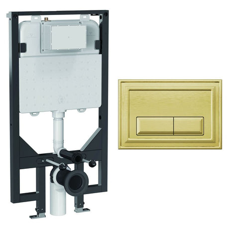 Crosswater Wall Hung WC Frame Belgravia Plate in Brushed Brass Crosswater 1.14m Ultra Slim Depth Dual Flush WC Support Frame Set with Flush Plate