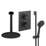 UK Bathroom Store Concealed Shower Set Matt Black / Ceiling Arm / 200mm Crosswater Crossbox Shower Set 4 - 2 Outlet with Riser Rail Kit and Fixed Overhead Showerhead