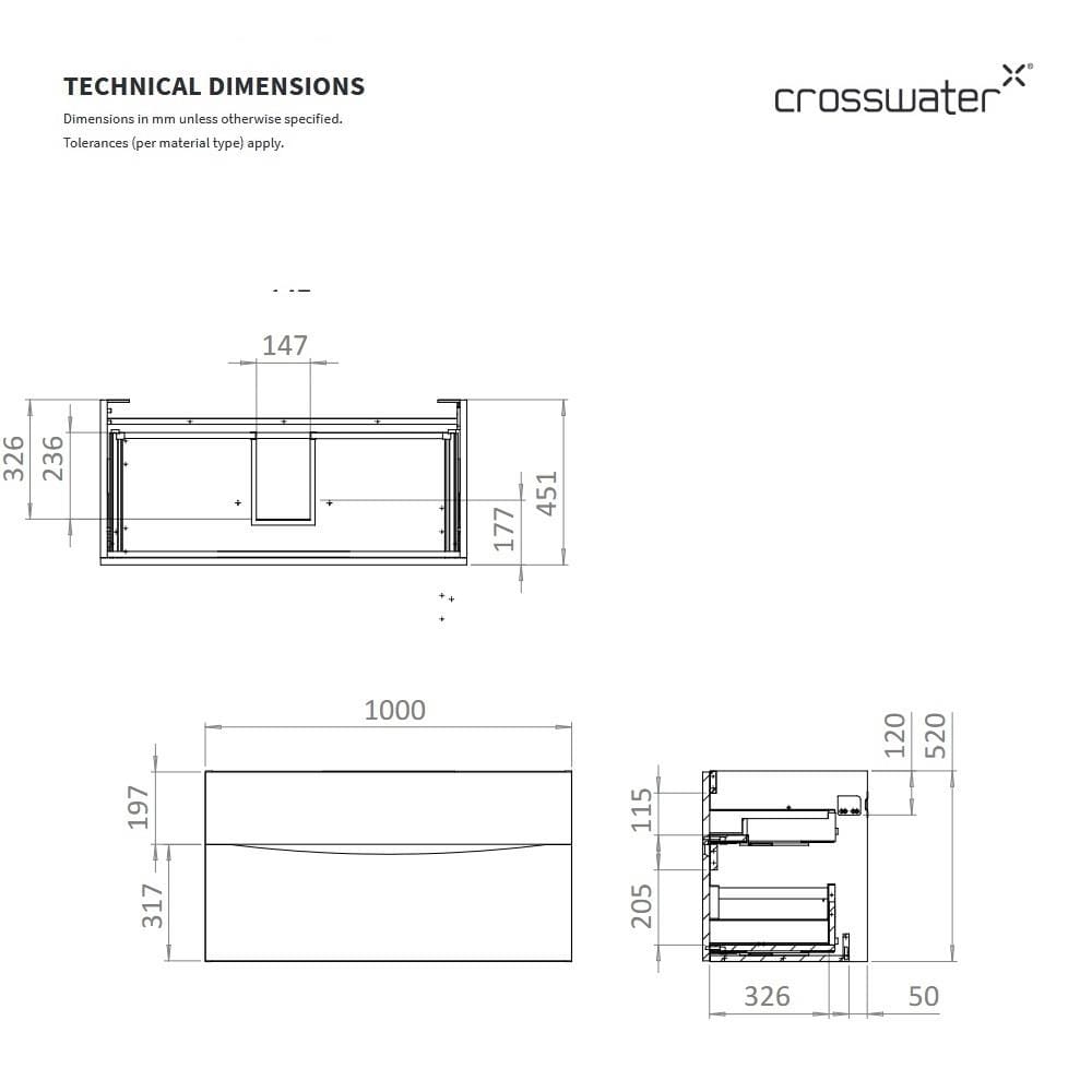 Crosswater Wall Mounted Vanity Unit Crosswater Glide II Wall Mounted Two Drawer Vanity Unit with Basin