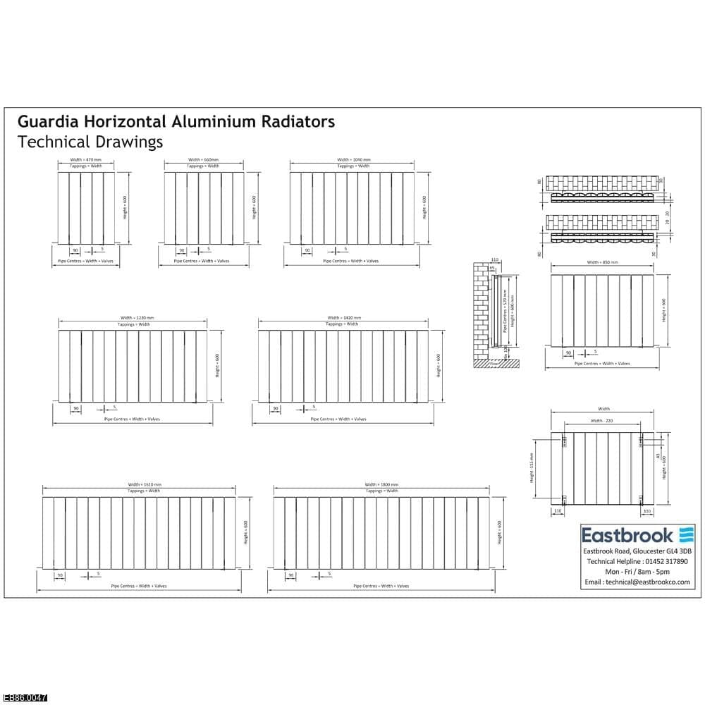 Eastbrook Panel Radiator Eastbrook Guardia Straight Horizontal Aluminium in Matt Anthracite