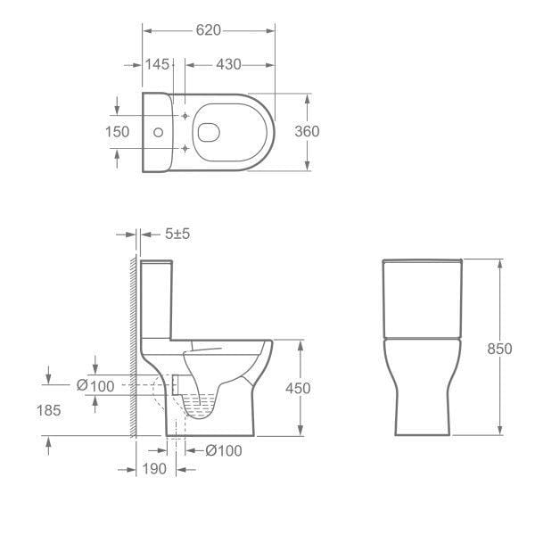 Imex Close Coupled Toilet Imex Ronda Rimless Comfort Height Open Back Close Coupled Toilet with Soft Close Seat