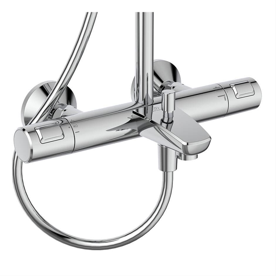 Ideal Standard Exposed Shower Set Ideal Standard Ceratherm T25 Exposed Thermostatic Bath Shower System with Idealrain Showerhead, 3 Function Handset and Idealflex Hose in Chrome