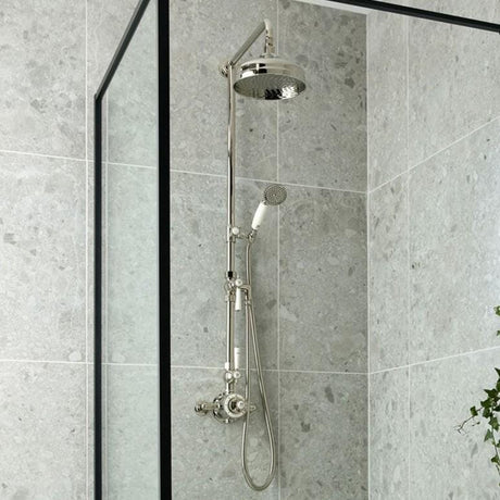 Vado Exposed Shower Set Bright Nickel Booth & Co. Axbridge Exposed Shower Valve Set with Rigid Riser, Shower Head and Handset