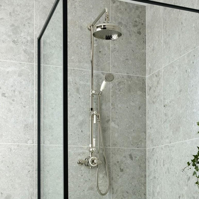 Vado Exposed Shower Set Bright Nickel Booth & Co. Axbridge Exposed Shower Valve Set with Rigid Riser, Shower Head and Handset