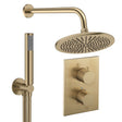 UK Bathroom Store Concealed Shower Set Brushed Brass / Wall Arm / 300mm Crosswater Crossbox Shower Set 3 - 2 Outlet with Pencil Handset and Fixed Overhead Shower