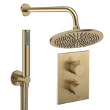 UK Bathroom Store Concealed Shower Set Brushed Brass / Wall Arm / 300mm Crosswater Crossbox Shower Set 3 - 2 Outlet with Pencil Handset and Fixed Overhead Shower