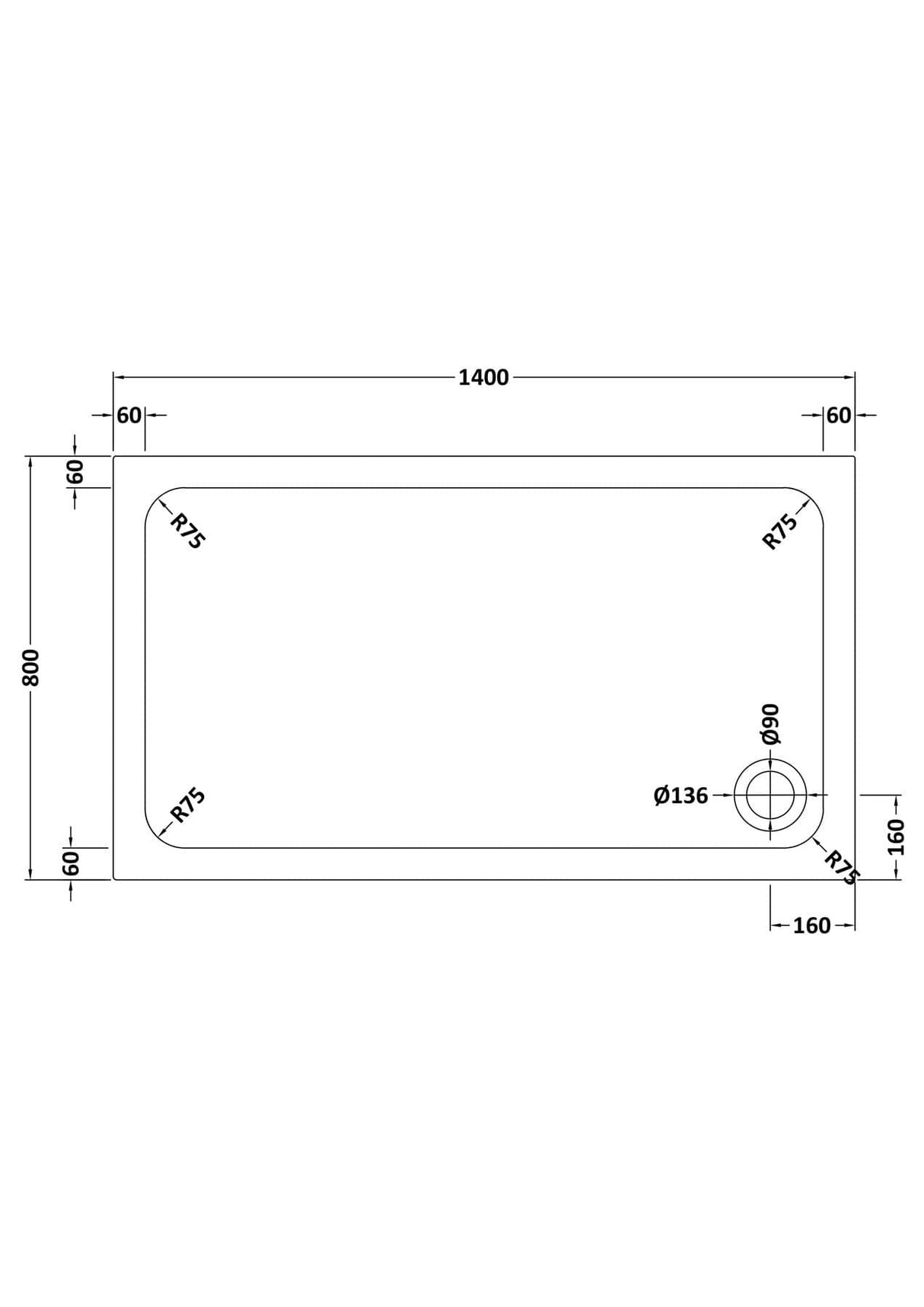 Aquarius Bathrooms Rectangle Shower Tray 1400x800mm Aquarius Urbano Rectangular 45mm Stone Resin Shower Tray in White