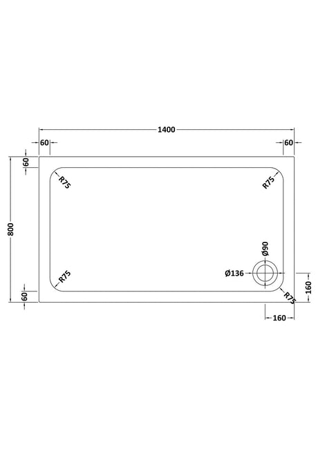 Aquarius Bathrooms Rectangle Shower Tray 1400x800mm Aquarius Urbano Rectangular 45mm Stone Resin Shower Tray in White