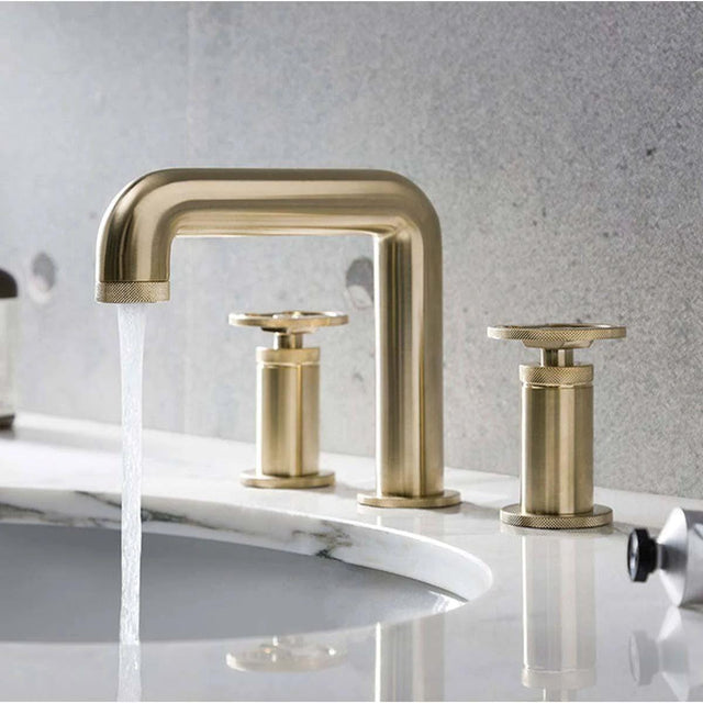 Crosswater 3 Tap Hole Basin Set Crosswater Union 3 Hole Deck Mounted Basin Mixer Tap in Brushed Brass