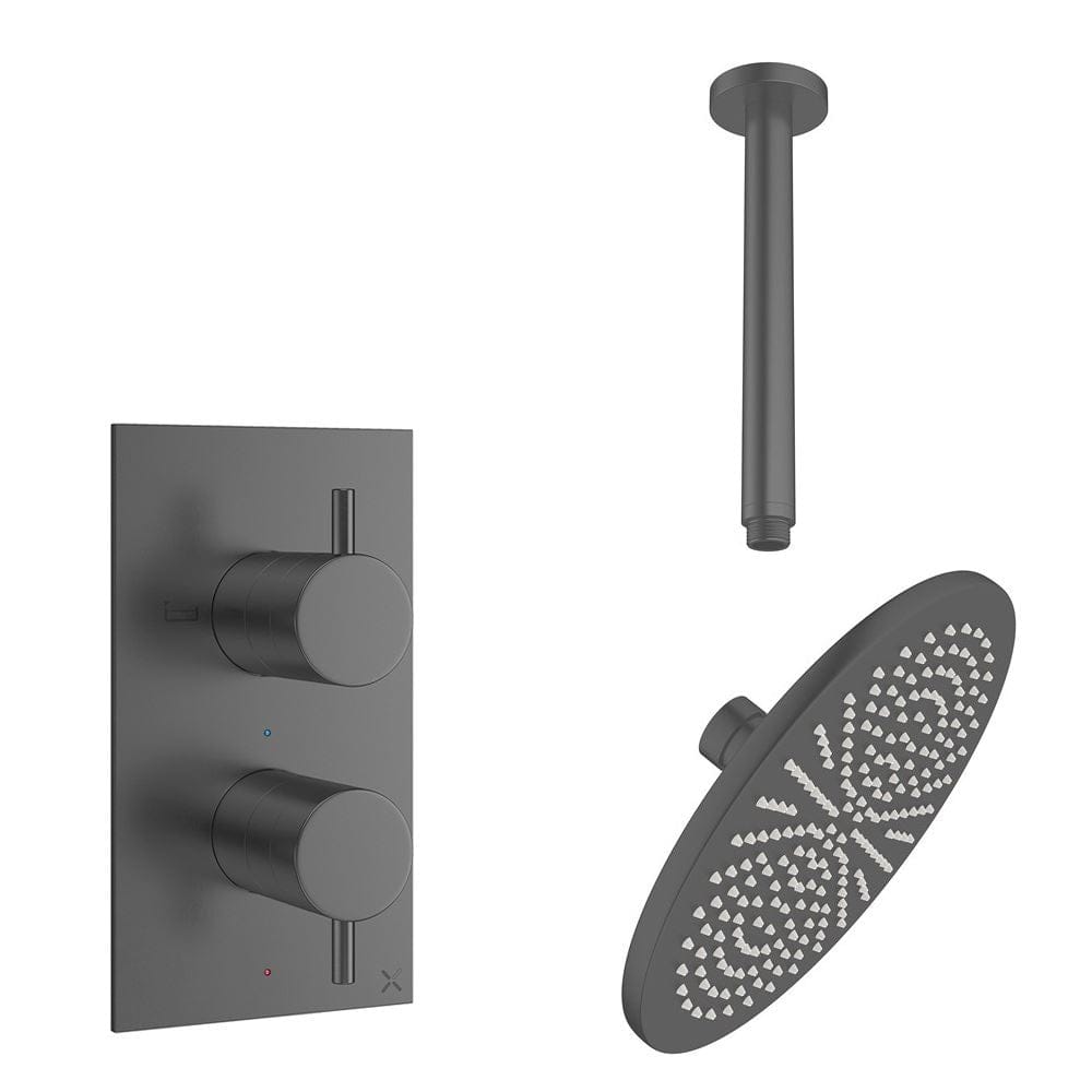 Crosswater Concealed Shower Set Slate / Ceiling Arm / 300mm Crosswater Design 2 Handle 1 Outlet Shower Set