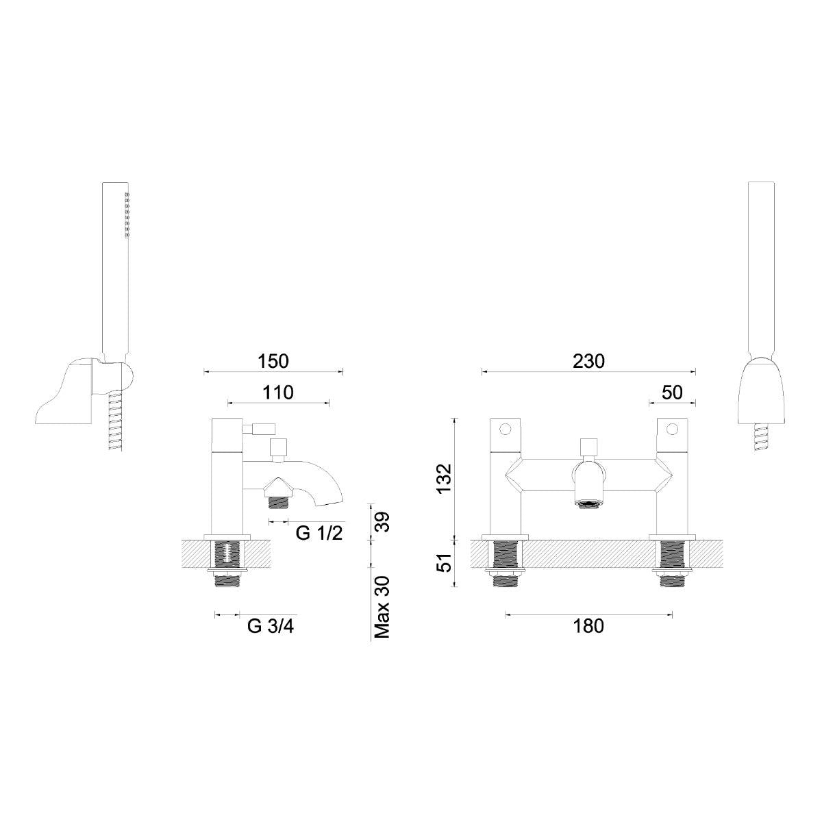 Crosswater Fusion Bath Shower Mixer with Kit in Chrome
