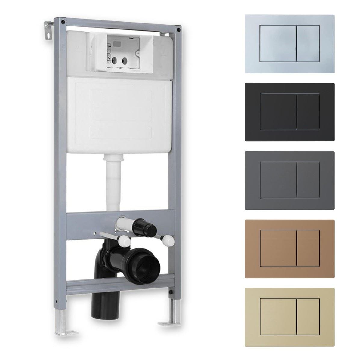 Imex Wall Hung WC Frame Chrome / Square Imex Adjustable 1070-1270mm Wall Mounted Frame and Cistern with Stainless Steel Flush Plate