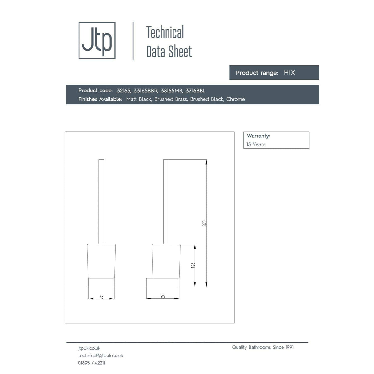 JTP Toilet Roll Holder JTP HIX Toilet Brush and Holder