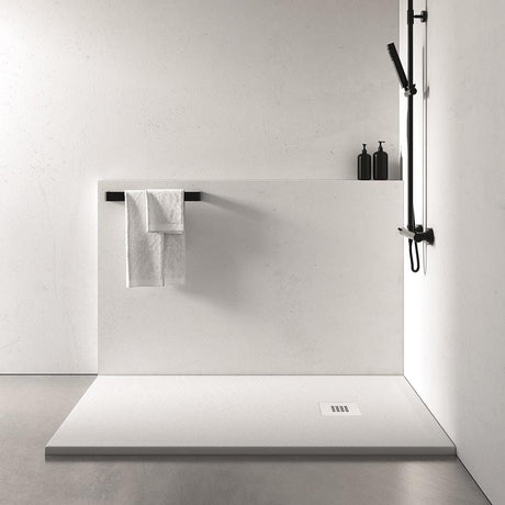 Aquarius Bathrooms Rectangle Shower Tray Aquarius Honiston Mineral Composite Slate Effect Shower Tray in Arctic White