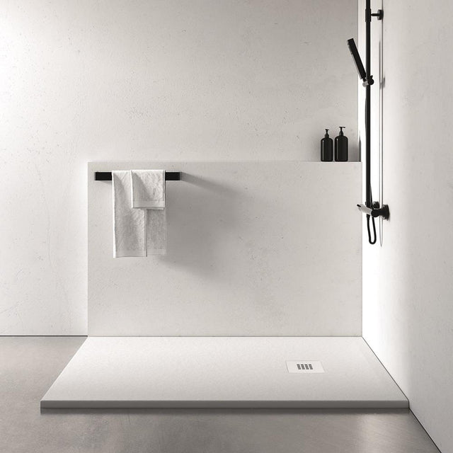 Aquarius Bathrooms Rectangle Shower Tray Aquarius Honiston Mineral Composite Slate Effect Shower Tray in Arctic White