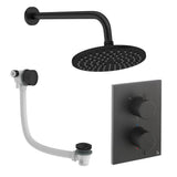 UK Bathroom Store Concealed Shower Set Matt Black / Wall Arm / 200mm Crosswater Crossbox Shower Set 7 - 2 Outlet with Fixed Overhead Shower and Overflow Bath Filler Waste