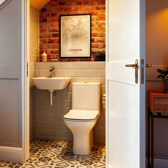 Aquarius Bathrooms Close Coupled Toilet Aquarius Sequoia Fully Shrouded Short Projection Close Coupled Toilet with Slimline Soft Close Seat