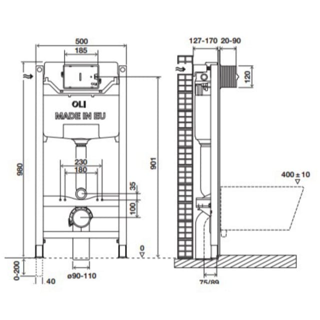 JTP Wall Hung WC Frame JTP Oli Wall Mounted 980mm Frame and Cistern