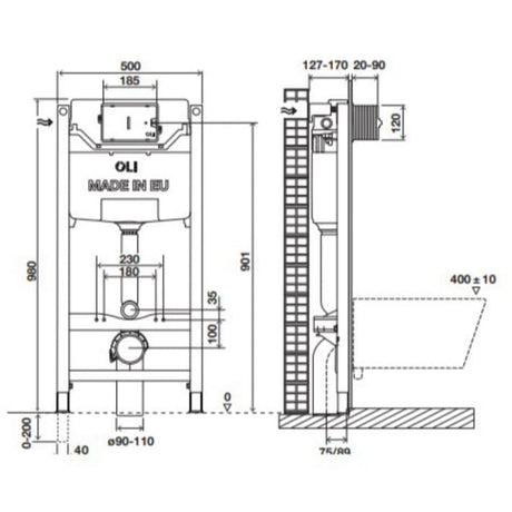 JTP Wall Hung WC Frame JTP Oli Wall Mounted 980mm Frame and Cistern