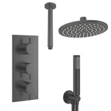Crosswater Concealed Shower Set Slate / Ceiling Arm / 200mm Crosswater Design 3 Handle 2 Outlet Shower Set 7 with Pencil Handset and Rainfall Shower Head