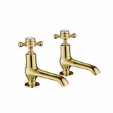JTP Pillar Basin Tap Polished Gold JTP Grosvenor Cross Long Nose Basin Pillar Taps (Pair)