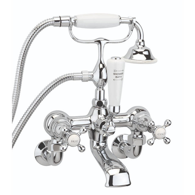 Sagittarius Bath Shower Mixer Sagittarius Kensington Wall Mounted Bath Shower Mixer Tap with Traditional Shower Handset in Chrome/White