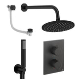 UK Bathroom Store Concealed Shower Set Matt Black / Wall Arm / 200mm Crosswater Crossbox Shower Set 9 - 3 Outlet with Fixed Overhead Shower,Pencil Handset and Overflow Bath Filler Waste