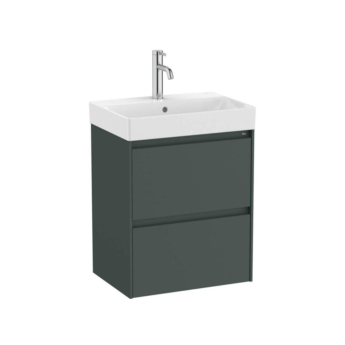 Roca Wall Mounted Vanity Unit Matt Green Roca Ona 500mm Compact Wall Mounted Two Drawer Vanity Unit with Basin