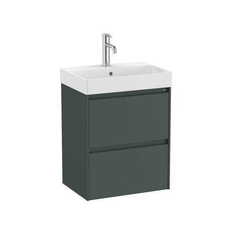 Roca Wall Mounted Vanity Unit Matt Green Roca Ona 500mm Compact Wall Mounted Two Drawer Vanity Unit with Basin