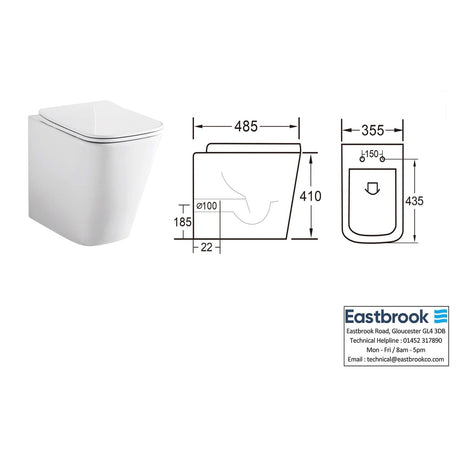 Eastbrook Back to Wall Toilet Eastbrook Sudbury Rimless Wall Toilet with Eco Vortex Flush and Soft Close Seat