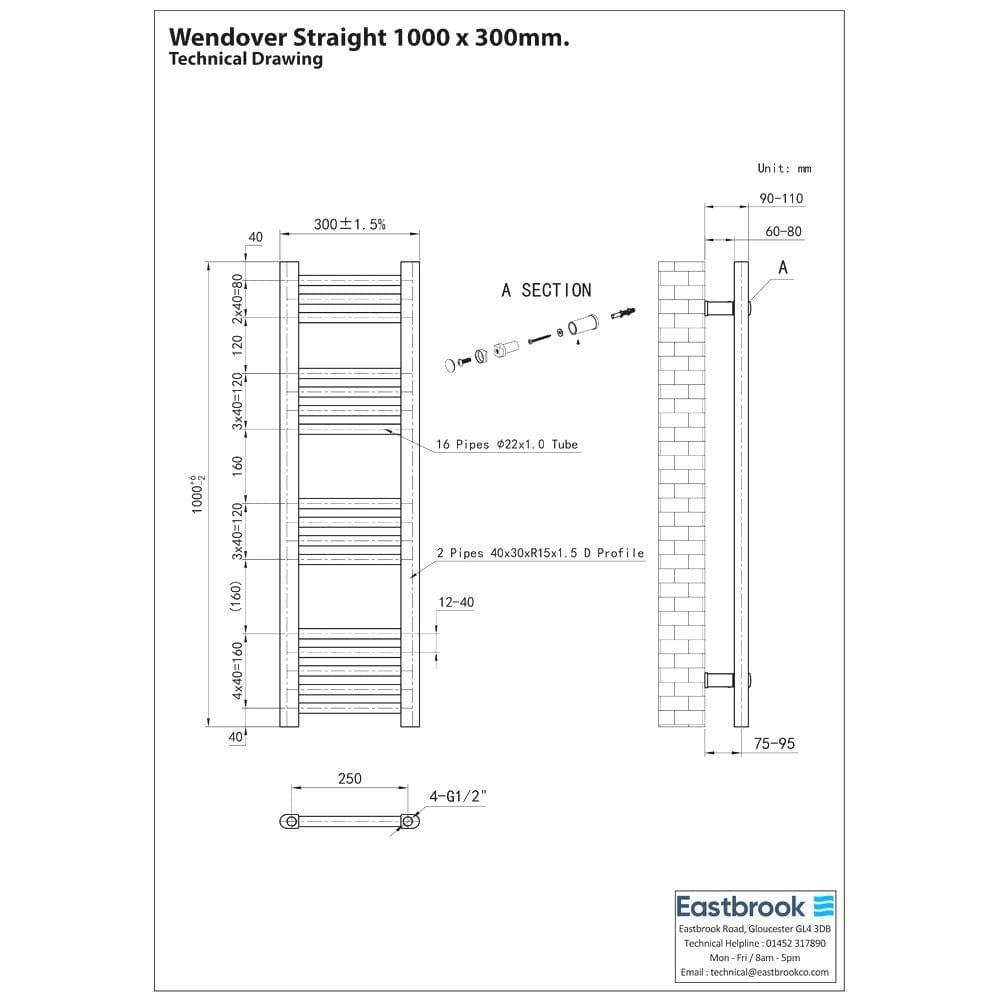 Eastbrook Wendover Straight Heated Towel Rail in Chrome