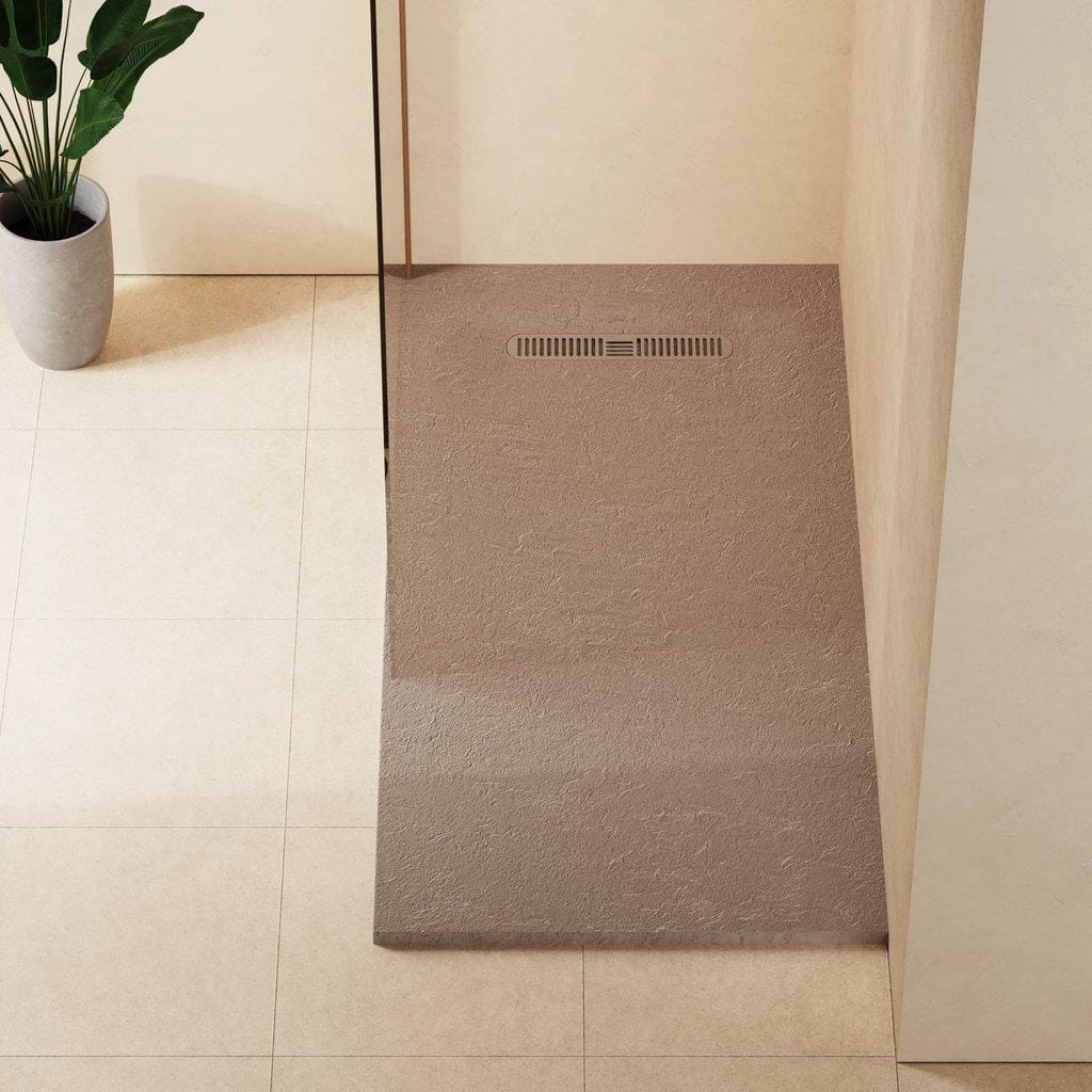 Crosswater Rectangle Shower Tray Brown / 800 x 1600 Crosswater Vito Textured Rectangle Shower Tray with Waste