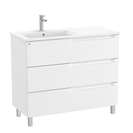 Roca Floor Standing Vanity Unit Matt White / Left Hand Roca Aleyda 1000mm Floor Standing Three Drawer Vanity Unit with Basin