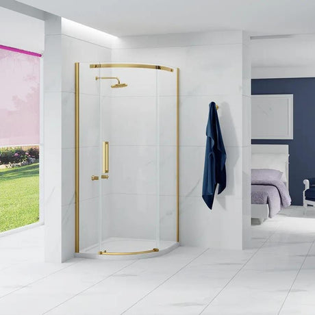 Merlyn Quadrant Shower Enclosure Brushed Brass / Right Handed Merlyn Ionic Essence Frameless 8mm 1 Door Quadrant Shower Enclosure
