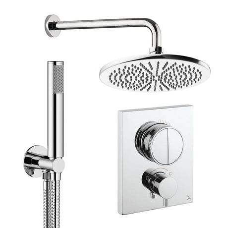 UK Bathroom Store Concealed Shower Set Chrome / Wall Arm / 300mm Crosswater Crossbox Push Shower Set 1 - 2 Outlet with Fixed Overhead Shower and Pencil Handset