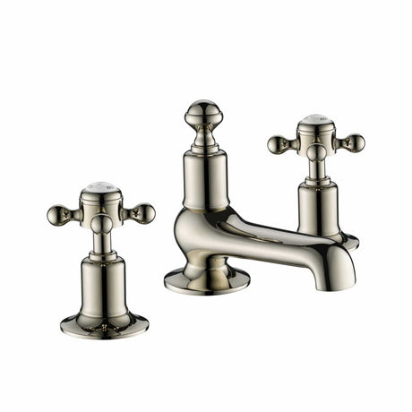 JTP 3 Tap Hole Basin Set Nickel JTP Grosvenor Cross Deck Mounted 3 Hole Basin Mixer Tap