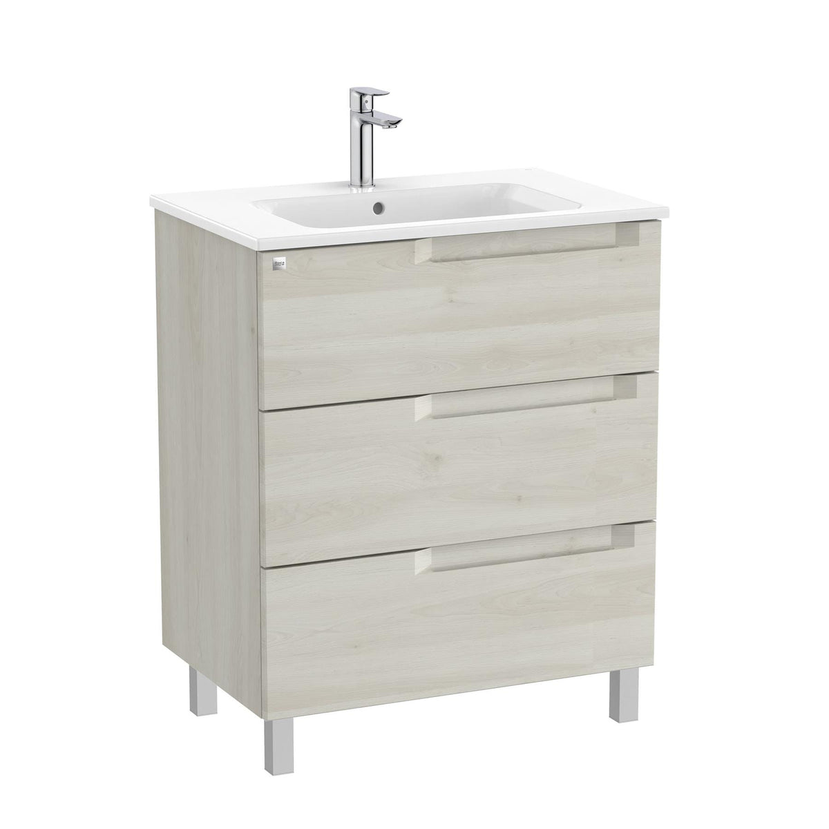 Roca Wall Mounted Vanity Unit White Wood Roca Aleyda 700mm Floor Standing Three Drawer Vanity Unit with Basin
