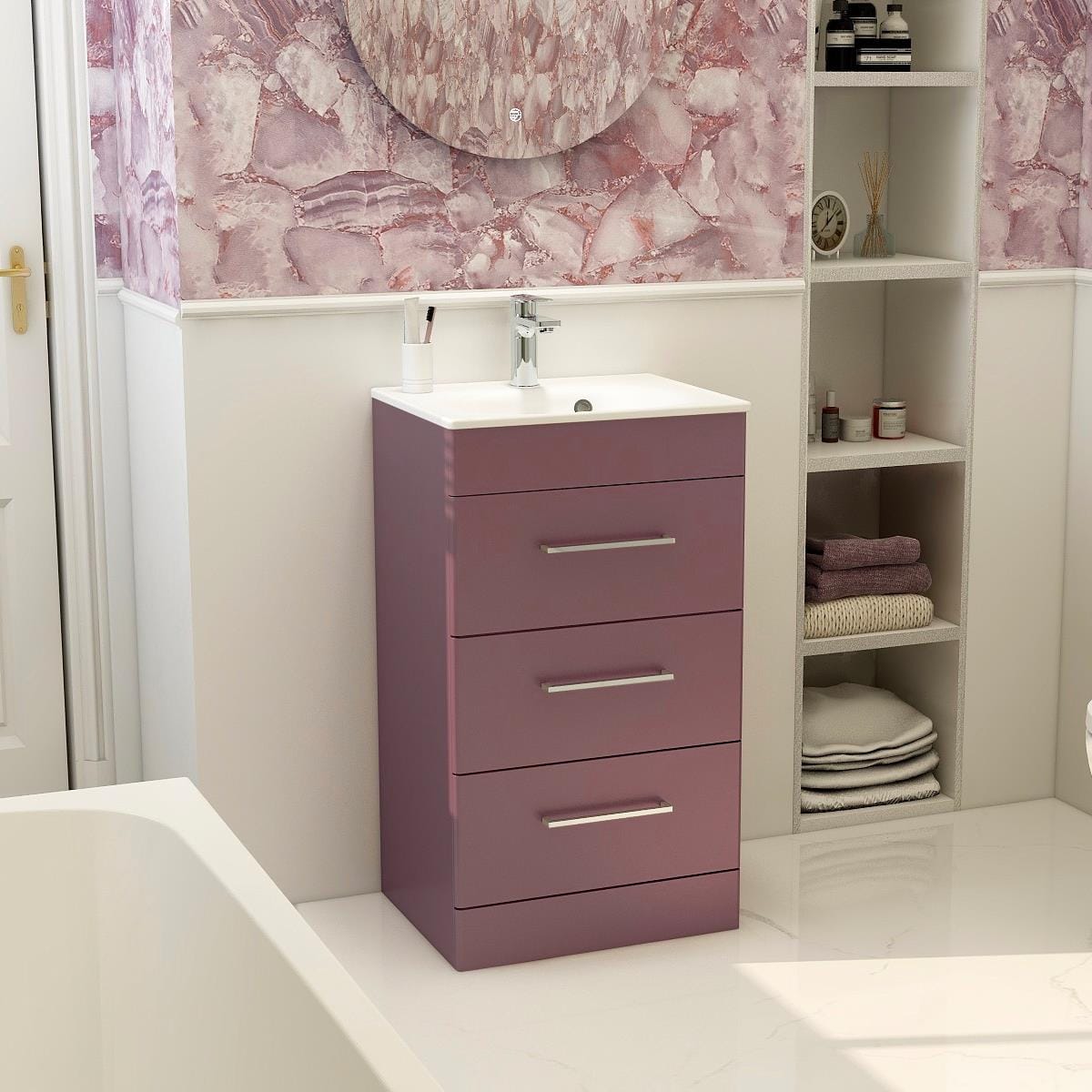 Imex Floor Standing Vanity Unit Plum / White Imex Croma Floor Standing Three Door 500mm Vanity Unit with 1 Tap Hole Basin