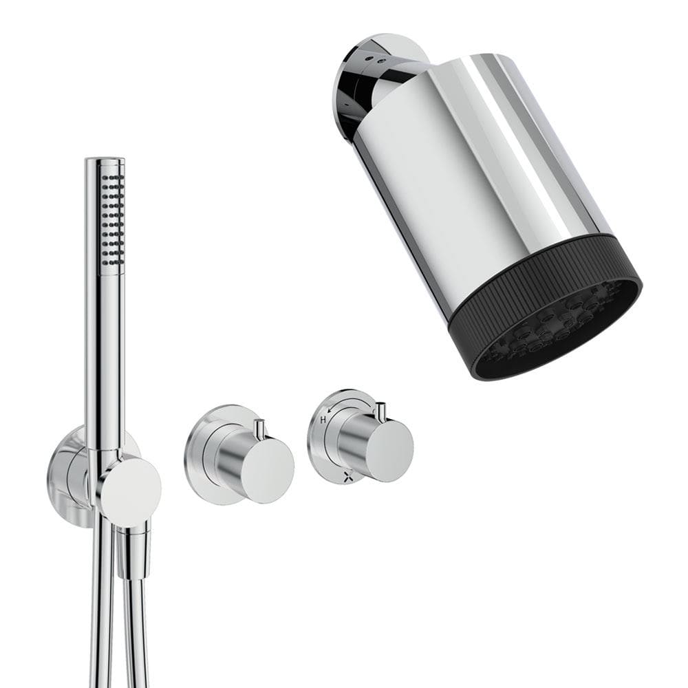 UK Bathroom Store Concealed Shower Set Chrome Crosswater Module Plus Shower Set 3 - 2 Outlet with Revive Multifunctional Spotlight Shower Head and Pencil Handset