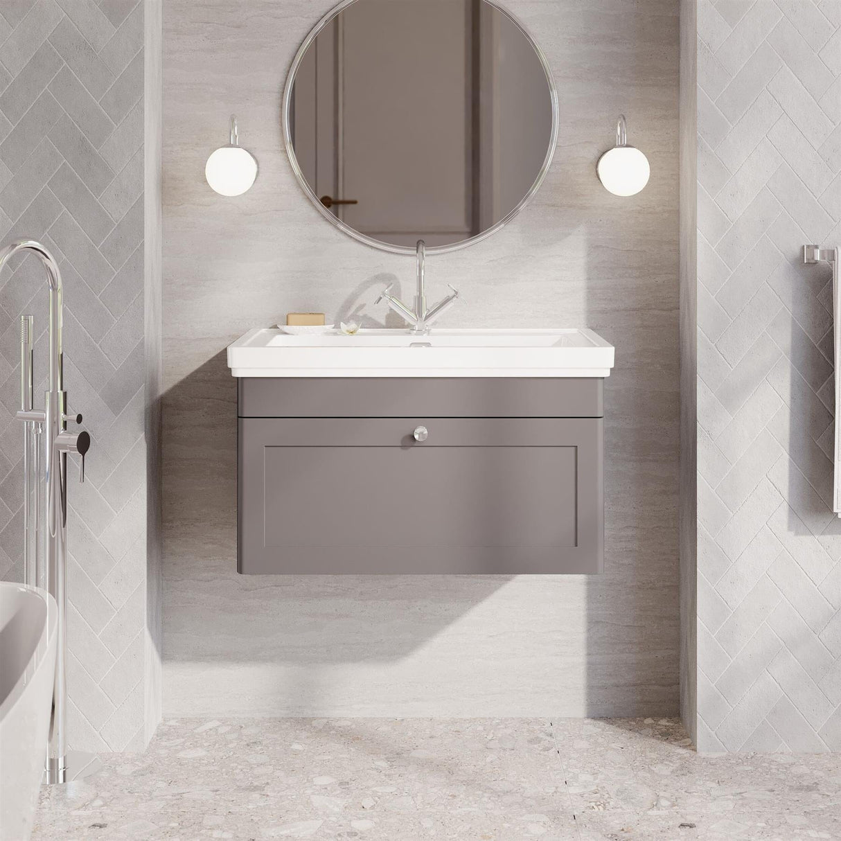 Aquarius Bathrooms Wall Mounted Vanity Unit Grey / 1 Aquarius Leighton 800mm Wall Mounted  One Drawer Vanity Unit with Basin