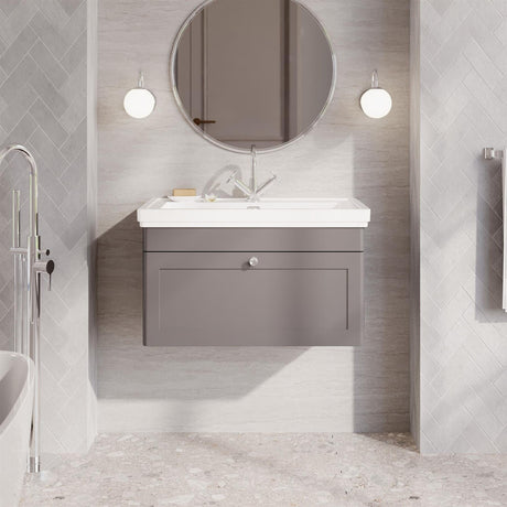 Aquarius Bathrooms Wall Mounted Vanity Unit Grey / 1 Aquarius Leighton 800mm Wall Mounted  One Drawer Vanity Unit with Basin