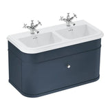 Burlington Double Sink Vanity Unit Blue / Ceramic Basin - 3 Tap Hole / Chrome Burlington Chalfont 1000mm Wall Mounted Single Drawer Vanity Unit with Double Basin