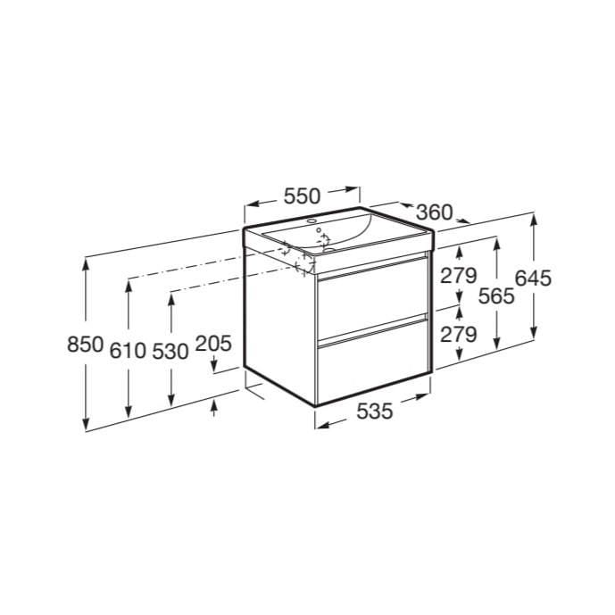 Roca Wall Mounted Vanity Unit Roca Ona 550mm Compact Wall Mounted Two Drawer Vanity Unit with Basin